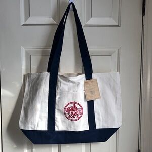 Trader Joe's White and Navy Tote Bag